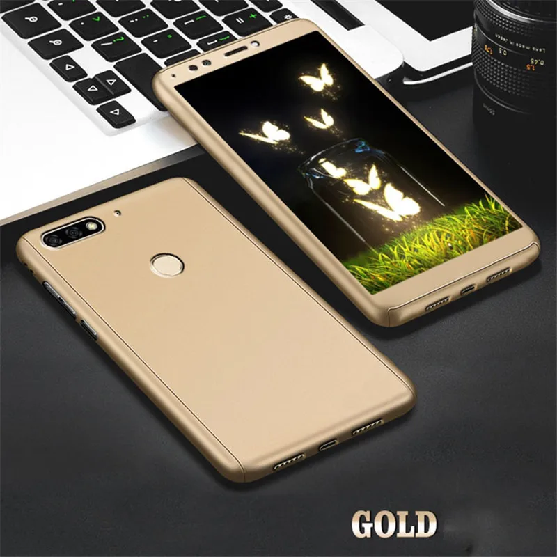 Golden 360 градусов чехол для телефона для huawei Honor 7C 7A Pro 7X 6X V9 V10 8X9 Y7 Prime Коврики 10 P9 P10 P8 Lite P Smart противоударный чехол - Цвет: Golden
