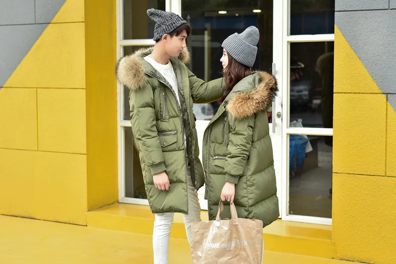 South Korea Female Version of Down Jacket Mid-length over-the-Knee Ultra Large Fur Collar Slim Fit Thick Large Size Couples