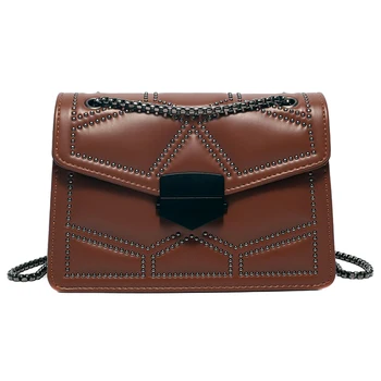 

Chain Pu Leather Crossbody Bags For Women 2019 Small Shoulder Messenger Bag Special Lock Design rivet Female Travel Handbags
