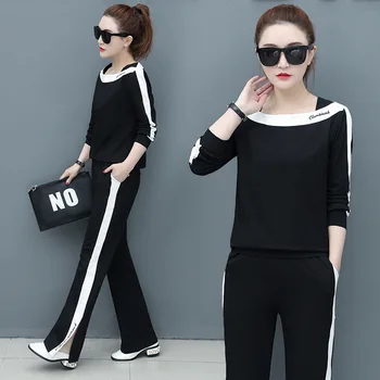 

Sports Suit Female Temperament Wide Leg Pants Suit 2019 Autumn Clothes Loose Leisure Goddess