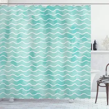 

Nautical Shower Curtain Soft Pastel Colored Ocean Sea Waves Pattern Summer Vibes Inspired Graphic Cloth Bathroom Decor Set