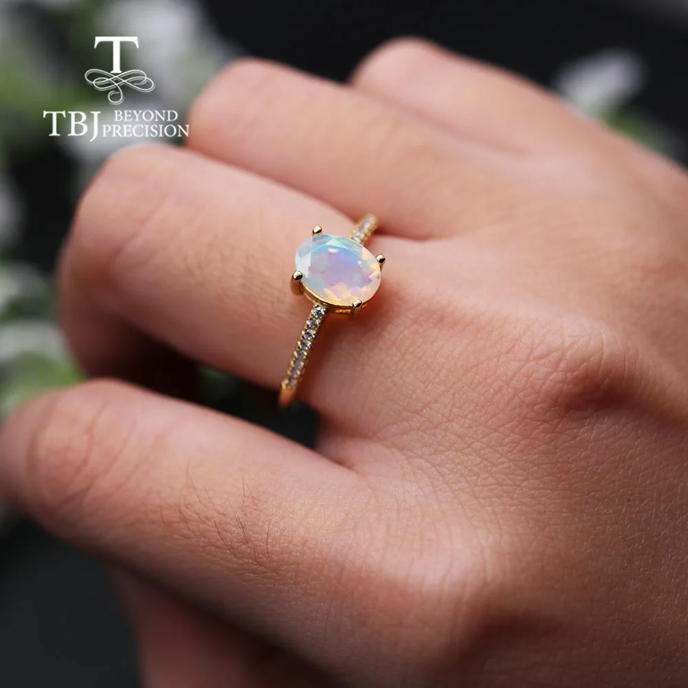 Najtaniej Proste Opal kobiety pierścień naturalne etiopia owalne 6*8mm 1carat kamień 925 srebro żółte złoto fine jewelry tbj promocja