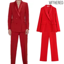 Увядший комплект из двух предметов для женщин; английский стиль; винтажные бархатные вечерние двубортные блейзеры с шалевым воротником; женские костюмы; брюки для женщин