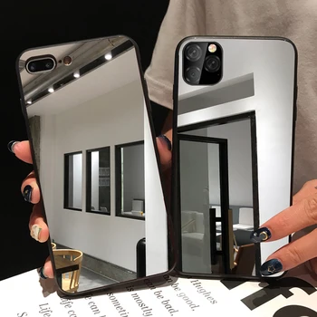 Funda de teléfono con espejo de borde negro para iPhone 13, 12, 11 Pro Max, X, XS, MAX, XR, funda protectora de TPU suave para iPhone 6s, 7, 8 PLUS 1