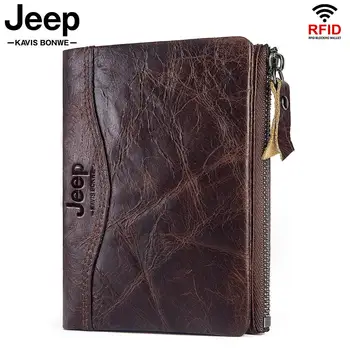 

100% Genuine Leather Wallet Men Coin Purse Male Vintage Small Card Holder for Clamp for Money bag Zipper Soft Quality