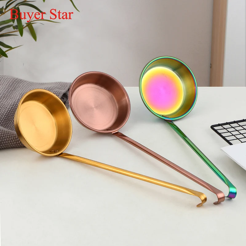 2PCS Long Handle Stainless Steel Ladle Serving Spoon Metal Round Dinner Scoop fry food spoons Tableware Cooking Kitchen Utensils