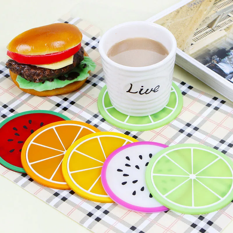 

Colorful Silicone Cup Mat Jelly Fruit Shape Coaster Creative Non-slip Insulation Pad Coaster JJJCD72