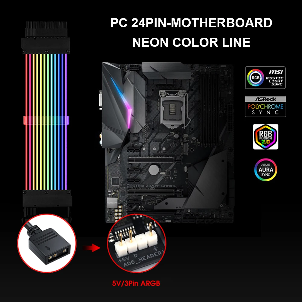 Cabo de Extensão da Fonte de Alimentação de Argb Psu Rgb Atx 24pin Pcie Gpu Duplo Triplo Pinos Mais Cabo de Cabo de 2pin Cabo de Extensão da Placa-mãe - Imagem 6