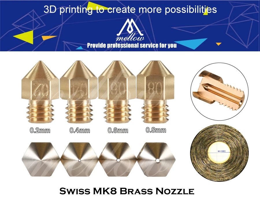 Мягкий латунный Швейцарский MK8 сопло M6 резьба для 1,75 мм 3D принтеров Hotend j-головка Cr10 тепловой блок Ender 3 Tornado hotend
