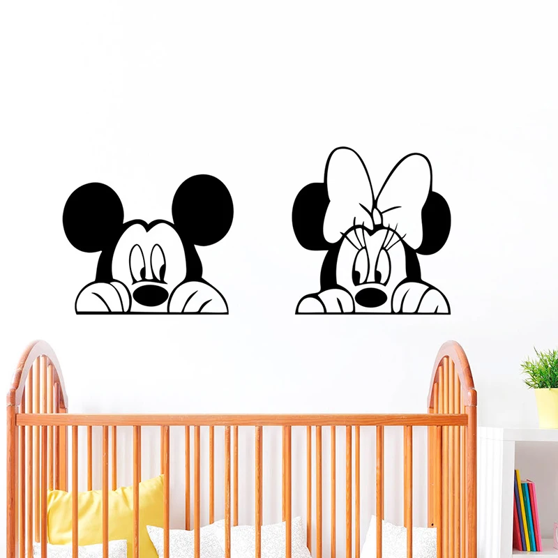 Cartoon Wall Stickers For Kids Bedroom Art Decor Cute Disney Mickey Minnie Mouse Baby Nursery Art Vinyl Wall Decals