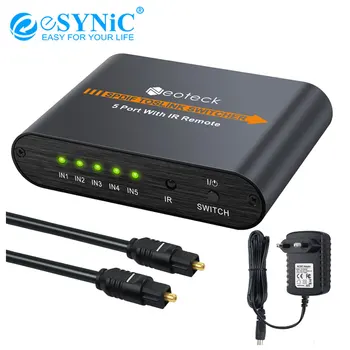 

eSYNiC 5x1 SPDIF Digital Optical Audio Toslink Switcher with IR Control With 1m Toslink Optical Cable Support LPCM2.0 DTS