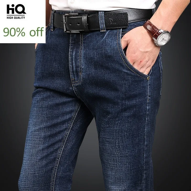

Business Classic Straight Men's Jeans Spring Autumn Denim Overalls Men Loose Fit Stretch Jeans Plus Size 42 Denim Pants Male