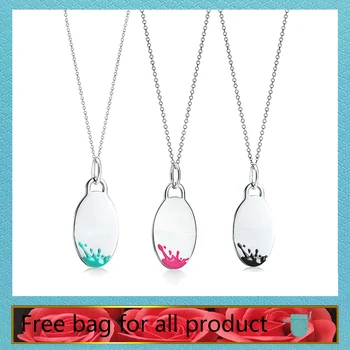 

1: 1 Original Model S925 Sterling silver Necklaces For Women Splash Enamel Oval Pendant Necklaces Ladies Jewelry Birthday Gift