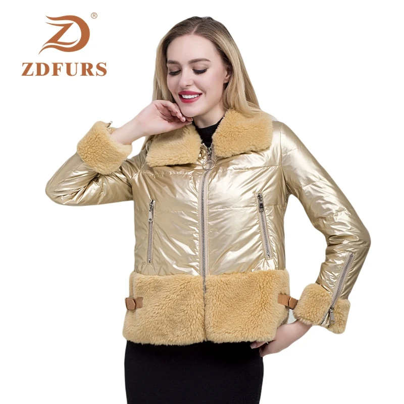 ZDFURS* Короткая пуховая куртка, зимнее пуховое пальто с меховым воротником, стеганые теплые парки, зимняя верхняя одежда, пуховик с гранулированным мехом