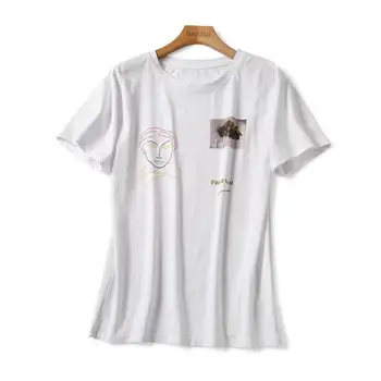 

New 2020 Spring Portrait Hand-painted Cotton White T-shirt Women Men