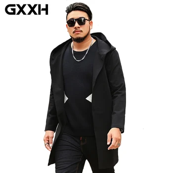 

GXXH New 2020 Autumn Winter Men's Windbreakers Coats Male Trench Coat Black Hooded Parkas Plus Size Men 6XL 7XL Jackets Clothing