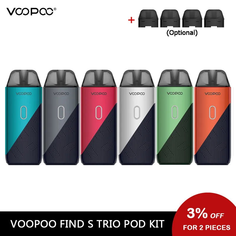 электроная сигарета VOOPOO Find S Trio Pod Комплект 1200 мАч встроенный аккумулятор 23 Вт