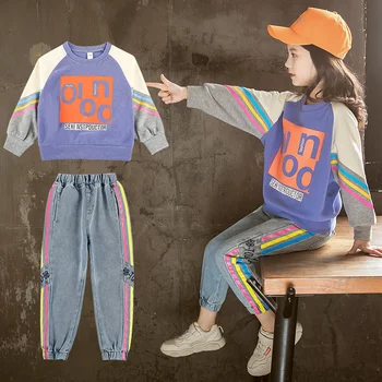 

FYH 2020 Girls Clothing Set Fashion Sweatshirt + Jean Pants Spring Autumn Children's Sports Suits School Kids Tracksuit 10 12Y