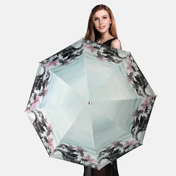 

Creative Chinese style ink painting umbrella Pocket Umbrella 3 Folding Fresh Party Elephant Parasol Sunny Rainy Umbrellas Women
