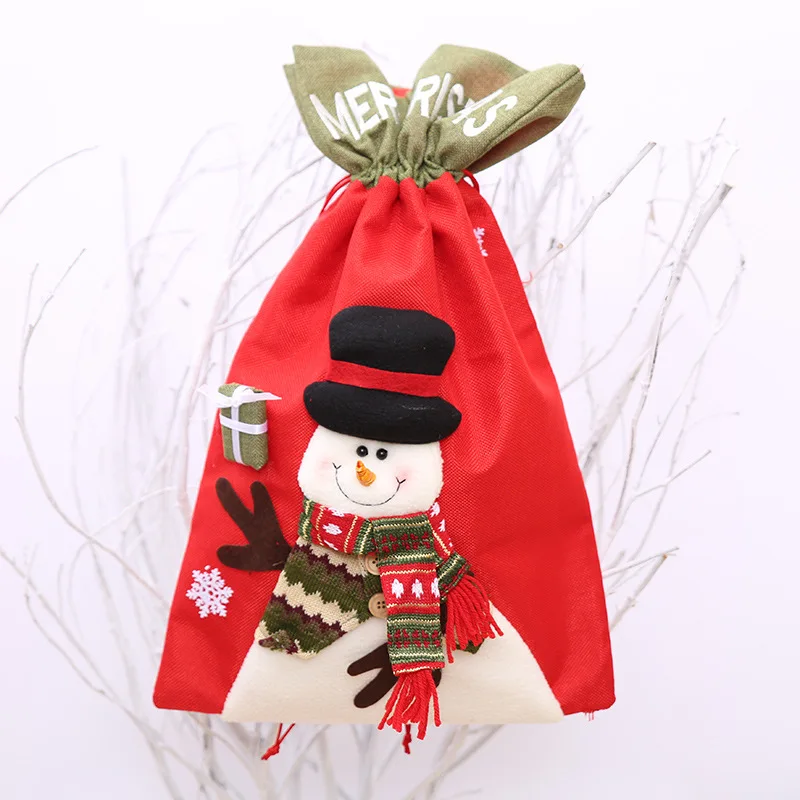 snow man Детские мешочки Санты из мешковины с кулиской; Рождественский подарок; большие рождественские мешочки из мешковины; новогодние принадлежности; 50X35 см; Рождественский Христос - Цвет: snow man