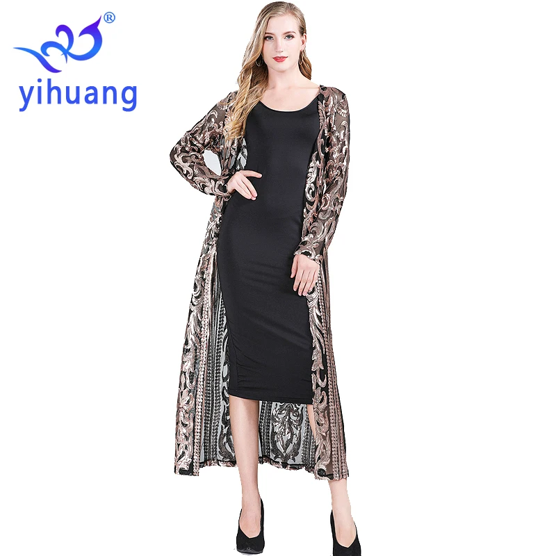 Billige Mode Neue frauen Kleidung Lange Pailletten Vorne Offen Lange Hülse Mesh Strickjacke Bluse Abdeckung Mantel Abend Prom Party Tops geschenk