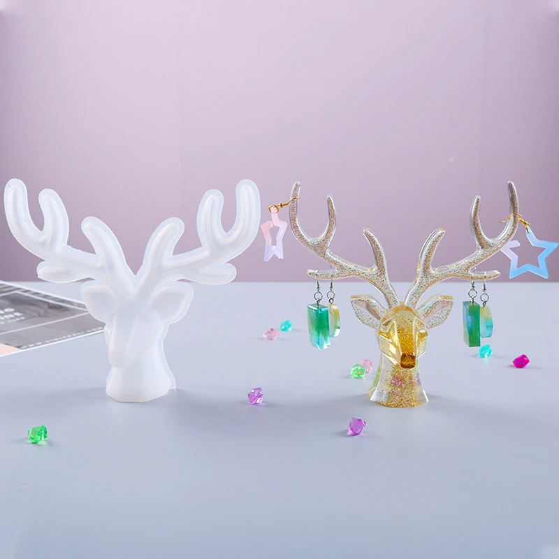 Silicone Deer Antlers Resin Casting Mold Jewelry Stand Fork Mould Tree W5K3