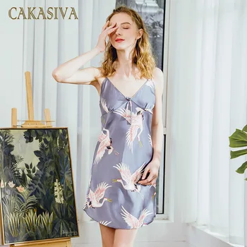 

Silk Nightware Summer Crane Sexy Strap Nightgown Tracksuit Lingerie Nightgown Sleepwear Night Wear Sleepshirts Women Dress