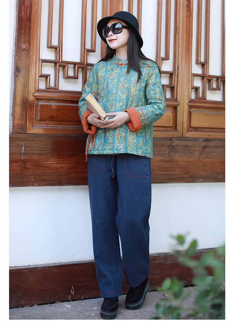 LZJN 2019 New Autumn Winter Short Padded Coats Chinese Style Contrast Color Bandage Quilted Thick Women Jacket Coat (20)