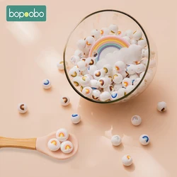 Bopoobo – anneau de dentition en Silicone pour bébé, 10 pièces, 15MM, perles multicolores de forme ronde arc en ciel, qualité alimentaire, anneau molaire 
