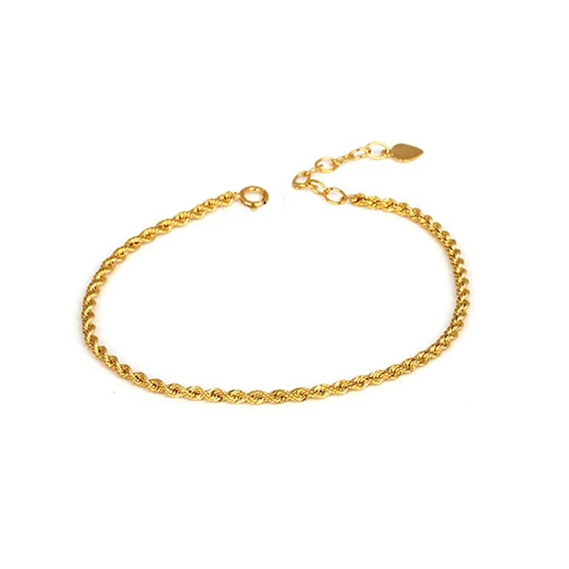 Fine Au750 Real 18K Yellow Gold Bracelet Women Luck Rope Chain with Extension Chain Link Bracelet 16+3cm Best Gift