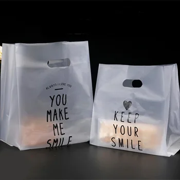 

50pcs Transparent Storage Bags Keep your Smile Letter Printed Plastic Envelope Gift Packaging Plastic Bag with Handle