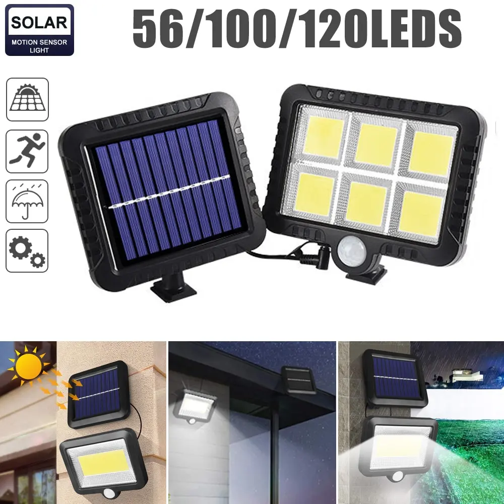 

56/100/120LED COB Solar Powered Light Street Spotlight Solar Lamp Outdoor Garden Security Night Wall Split Light Solar Lighting