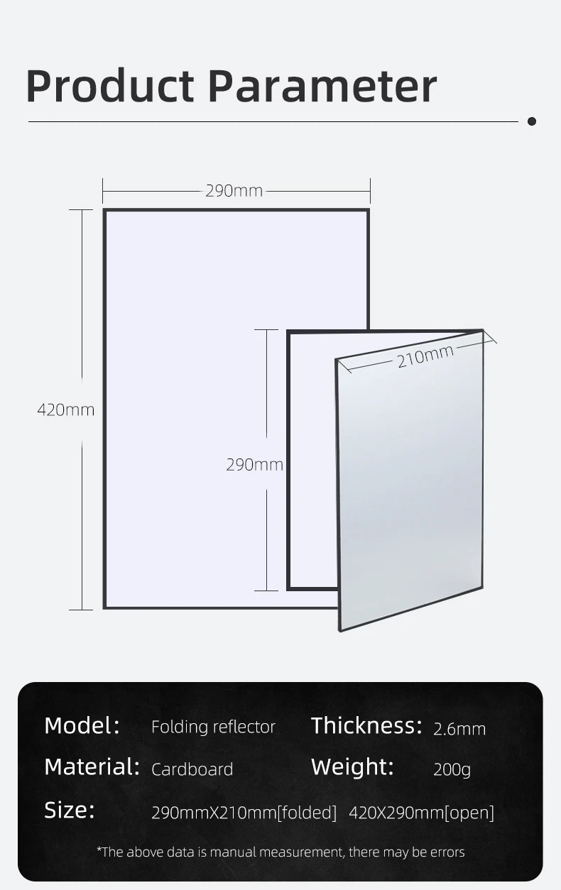 Description Picture 4 of itemSOONPHO 42*29 cm 3 in 1 Reflector Photography Cardboard A3 / A4 Foldable Reflector Board For Photo studio Photography Accessory