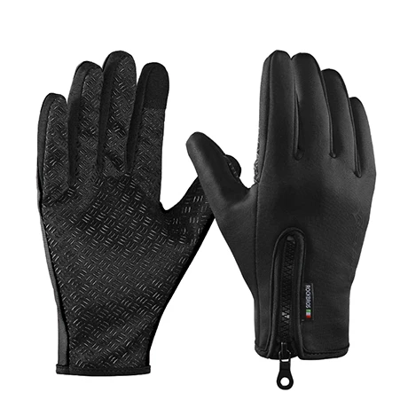 s077-1 Black ROCKBROS Зимние перчатки для велоспорта, ветрозащитные теплые флисовые перчатки для мужчин и женщин, мотоциклетные Зимние перчатки для катания на лыжах, спортивные велосипедные перчатки - Цвет: s077-1 Black