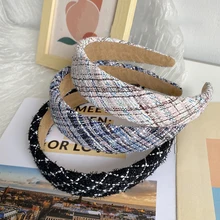 

Sponge Mesh Woolen Hair Hoop Autumn Winter Grid Head Hoop Wide Headband Color Matching Wash Face Hairband Hair Accessories