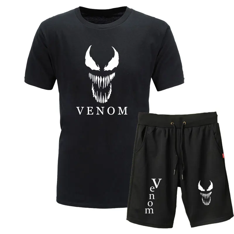 Летний популярный мужской комплект Venom футболки+ шорты хлопок короткий рукав повседневные мужские футболки venom мужской костюм из двух частей размера плюс S-XX