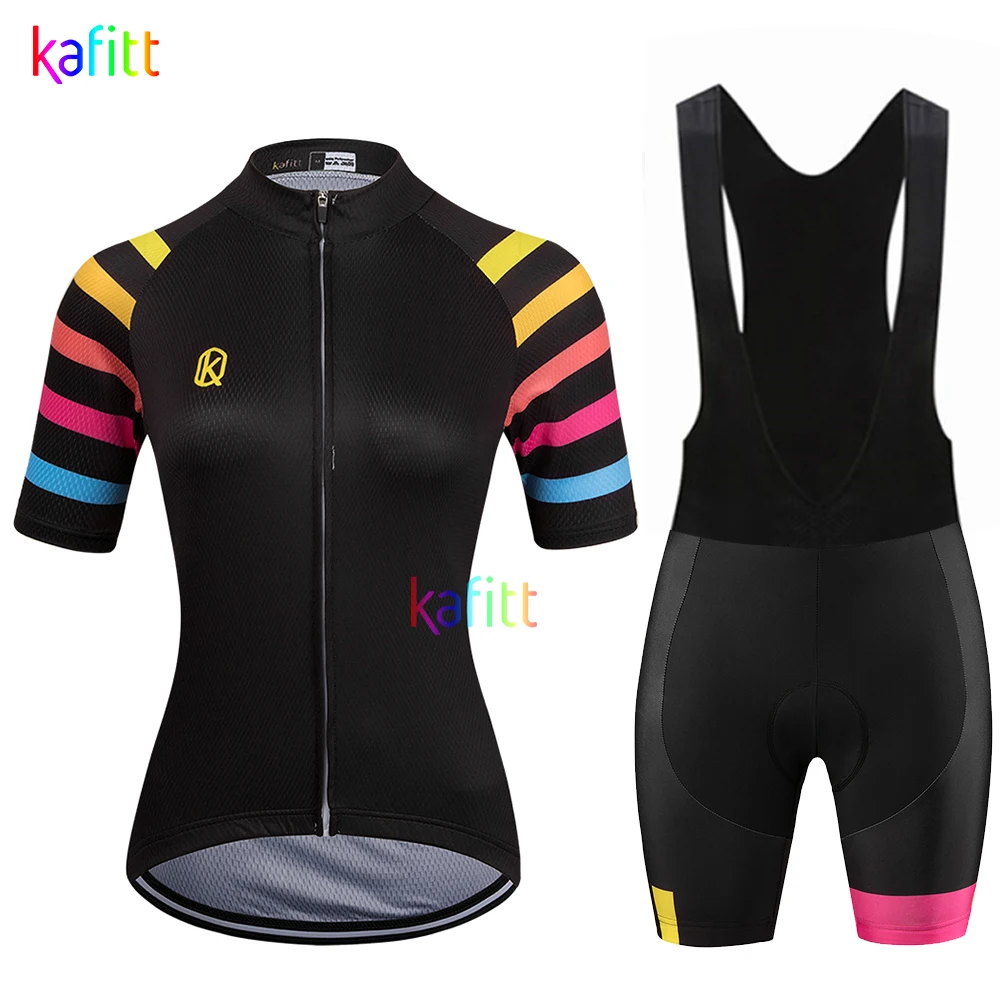 KAFITT Women's Short Sleeve Cycling Jersey Sets Bib Pants Breathable Outdoor Go Pro Team Quick Drying Maillot Mujer Summer cycling jersey cycling jersey set