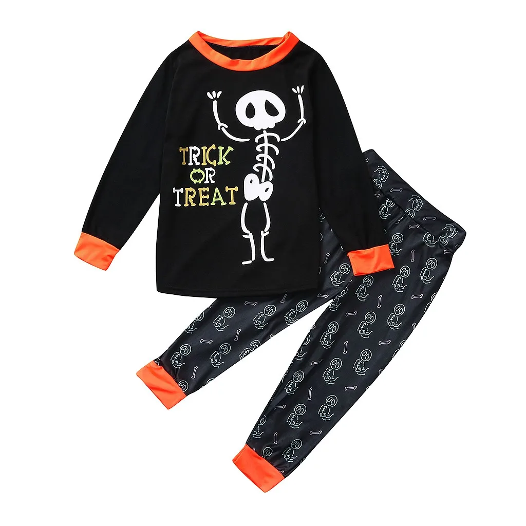 Семейные комплекты на Хэллоуин; детская одежда для девочек; топ с буквенным принтом+ штаны; семейная одежда; рождественские Семейные пижамные комплекты