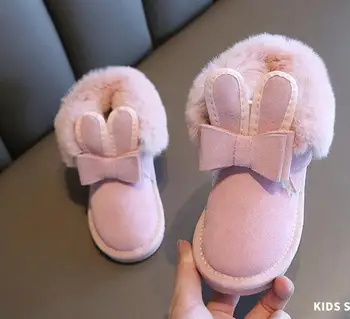 

2019 winter new children's snow boots girls boots rabbit ears baby cotton shoes leather real plus velvet children's shoes