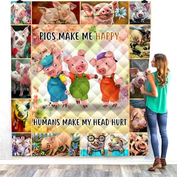 

Cute Pigs 3D Digital Printed Quilt Pigs Make Me Happy Bedspread Summer Quilt Blanket Comfortable Aircondition Quilt For Home