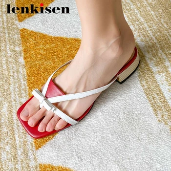 

Lenkisen new french maiden romantic butterfly-knot sweet square toe med square heel women shoes mules slip on summer sandals L37