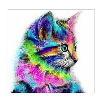 

5D DIY Partial Drill Round Rhinestone Diamond Painting Animal Colorful Cat Art Embroidery Mosaic Cross Stitch Kit Decor Gift