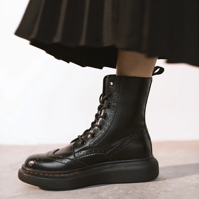 Buono Scarpe/Женская обувь из натуральной кожи; ботинки на толстой подошве со шнуровкой; Botas Mujer; Цвет черный, белый; повседневные короткие ботинки; модная обувь