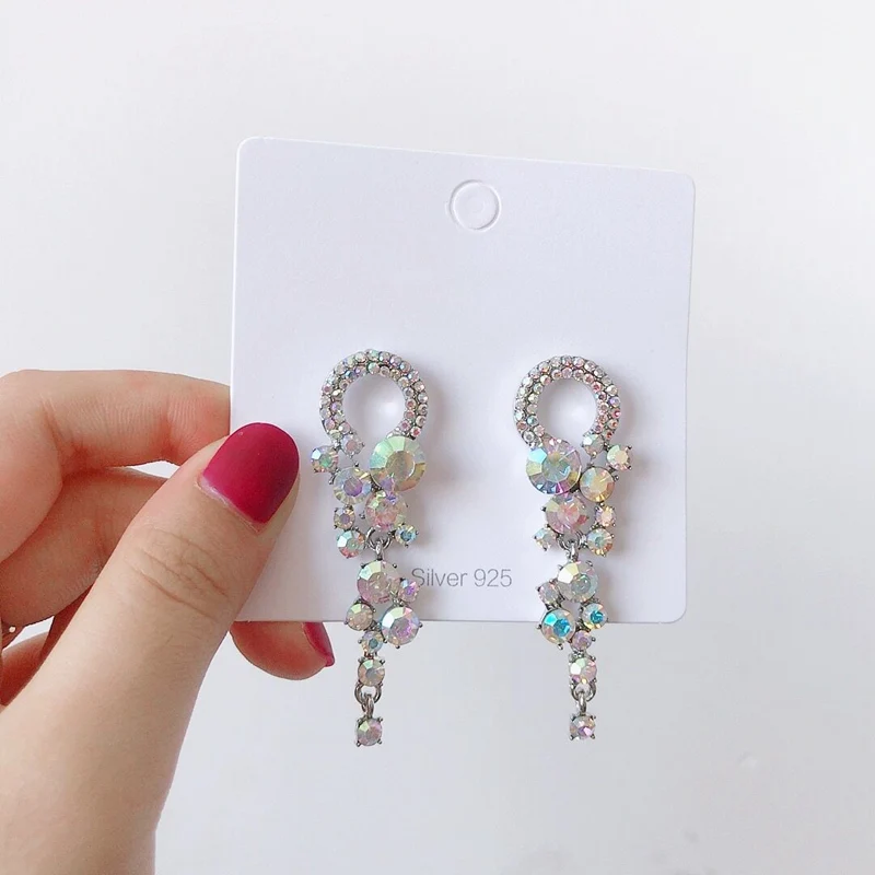 New Korean Dramas TV Fashion Elegant Crystal Drop Earrings For Women Personality Colorful Shiny Rhinestone Pendientes Brincos