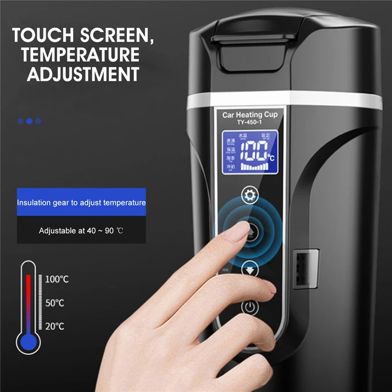 Portable 450ml Stainless Steel Car Heating Cup 12V/24V Electric Water LCD Display Temperature Kettle Coffee Tea Milk Heated | Автомобили и