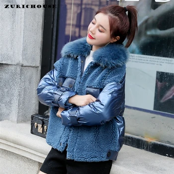 

ZURICHOUSE 2020 Winter Jacket Women Fashion Large Fur Collar Patchwork Faux Lambwool Parka Warm Winter Puffer Coat Female
