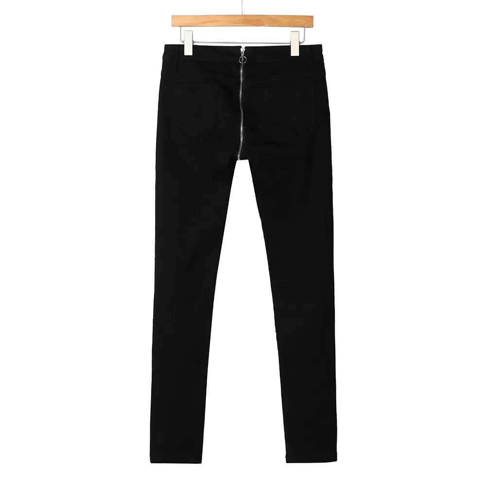 Женские джинсы с высокой талией женские 2019 новые сексуальные на молнии сзади