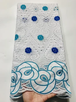 

5 yard Swiss lace fabric 2019 latest heavy beaded embroidery African cotton fabrics Swiss voile lace popular Dubai style