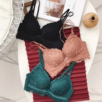 

Small Bust Flat Chest Thick Steamed Bread Cup Non-Steel Ring Underwear Push up Push-up Adjustable Sexy Lace Beauty Back Bra