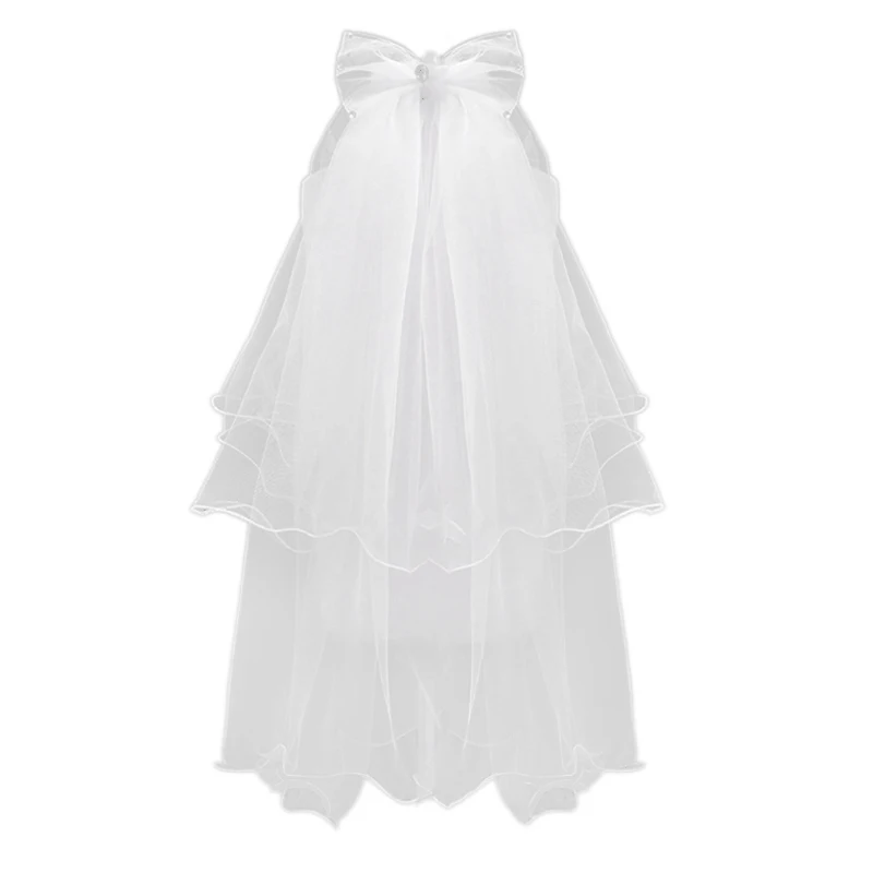 Женская свадебная вуаль платье белый бант Слои Лента Из Органзы Свадебные вуали